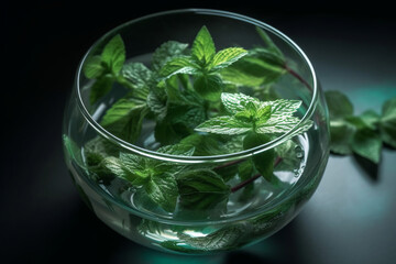 mint leaves in glass bowl