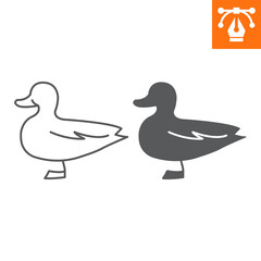 Duck line and solid icon, outline style icon for web site or mobile app, animals and bird, mallard vector icon, simple vector illustration, vector graphics with editable strokes.
