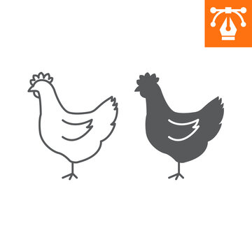 Hen line and solid icon, outline style icon for web site or mobile app, animals and bird, chicken vector icon, simple vector illustration, vector graphics with editable strokes.