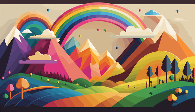 landscape with rainbow and trees