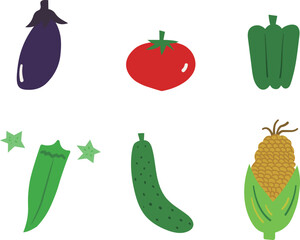 シンプルな夏野菜のイラストセット（主線なし）