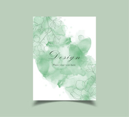 Brochure with drawn leaves decoration, green watercolor  with space for text. Template for posters, invitations, banners, social media stories and posts in a minimalist style. Vector illustration.
