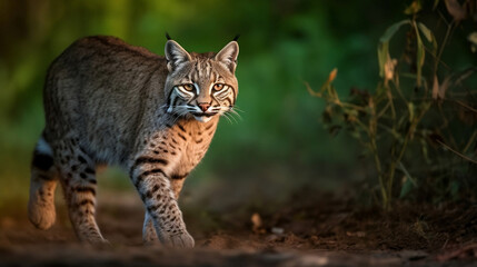 A bobcat in the jungle on a sunny day