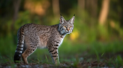 A bobcat in the jungle on a sunny day