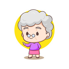 Cute Grandmother cartoon character giving speech. People Concept design. Flat adorable chibi vector illustration. Isolated white background