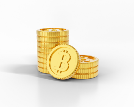 Golden Bitcoin, Bitcoin 3D model Clear background PNG, Bitcoin golden 3D model, Cryptocurrency coin 3D rendering, Bitcoin concept, Bitcoin isolated on white background Clear background.