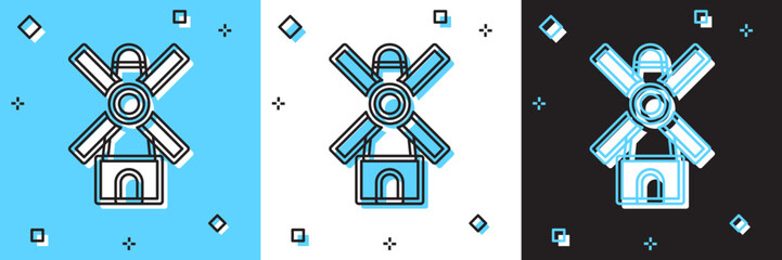 Set Windmill icon isolated on blue and white, black background. Vector