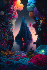 Obraz na płótnie Canvas Credible_crochet_trees_full_artistic_colorful_cinematic 