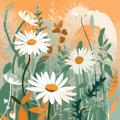 Golden Age Florals: A Calming Illustration of Chamomile and Daisy