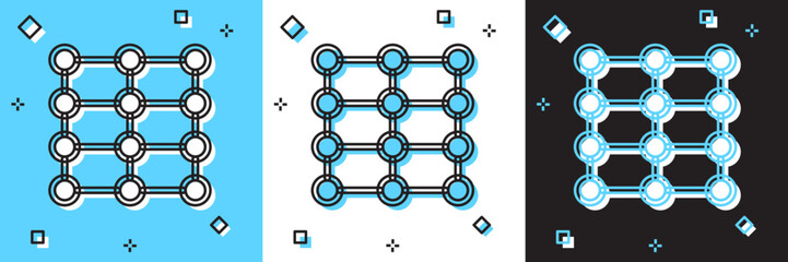 Set Neural network icon isolated on blue and white, black background. Artificial intelligence AI. Vector