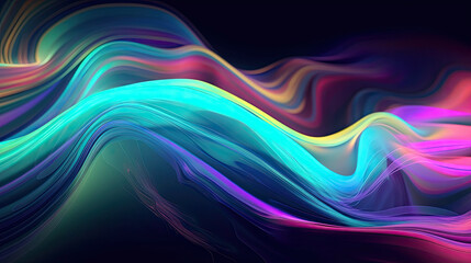 Abstract fluid iridescent holographic neon curved wave with Generative AI Technology