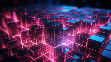 Abstract Laser Cube Background 3d render with Generative AI Technology