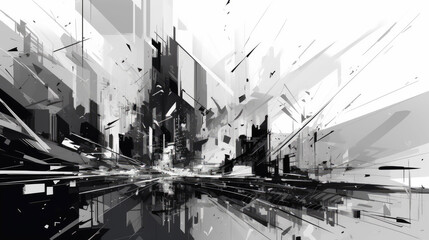 Abstract neo memphis black and white glitched background with Generative AI Technology