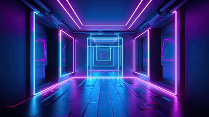 abstract panoramic background with 3d neon style room with Generative AI Technology