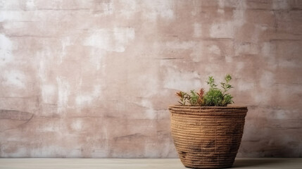 dried plant pot on brick wall texture background with Generative AI Technology