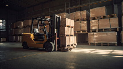 Forklift loading pallet for transport business delivery warehouse with Generative AI Technology