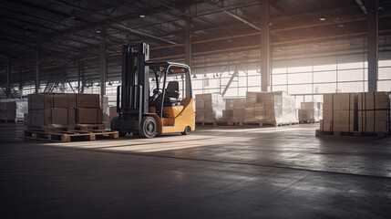 Forklift loading pallet for transport business delivery warehouse with Generative AI Technology