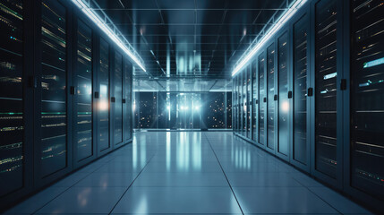 Fototapeta premium Modern server data center information technologies with Generative AI Technology