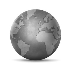 Concrete world globe isolated on white background. Symbol of devitalized earth