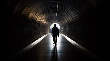 silhouette of a man in the underground passage