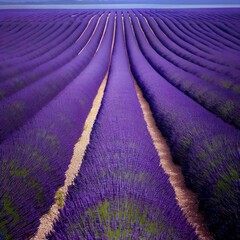 Fototapeta na wymiar Purple lavender fields in bloom, hot air balloons in background, generative ai