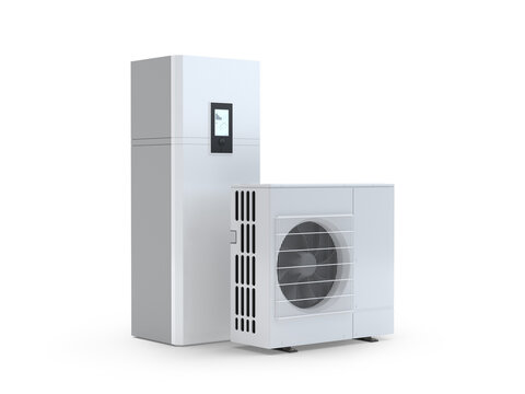 Air heat pump set on, isolated on transparency background, 3D illustration