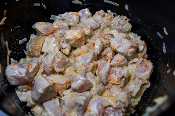 piece of raw pork chops are ready for bbq. uncooked meal