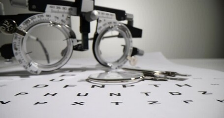 Glasses for selection of lenses and vision diagnostics by ophthalmologist. Ophthalmologist tool