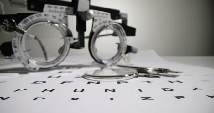 Glasses for selection of lenses and vision diagnostics by ophthalmologist. Ophthalmologist tool