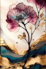 Beautiful abastract alcohol ink floral background, made with generative ai