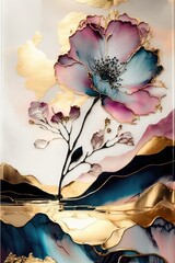 Beautiful abastract alcohol ink floral background, made with generative ai