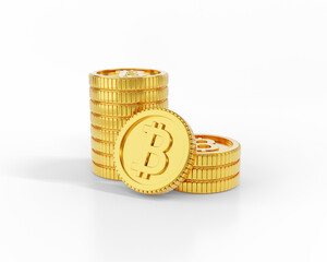 Bitcoin Scattered Gold Coins Falling 3d Coin Clear background PNG, Cryptocurrencies explosion, Golden bitcoins, Golden Bitcoin floating 3d illustration Clear background.