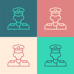 Pop art line Pilot icon isolated on color background. Vector
