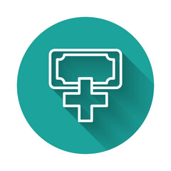 Obraz premium White line Donation and charity icon isolated with long shadow background. Donate money and charity concept. Green circle button. Vector