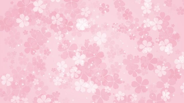 Gentle animated pink background with cherry blossoms. Small rotating flowers. Looped 4K motion graphic.