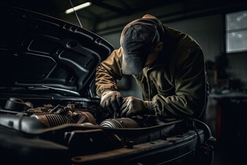 Fototapeta na wymiar car maintenance service in the background of a car repair shop 