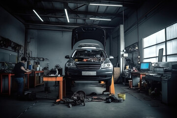 car maintenance service in the background of a car repair shop	