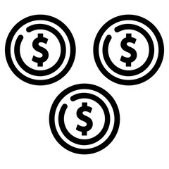 The Dollar Coin icon is a symbol of money, wealth, and financial value, commonly used in financial or investment-related apps and websites