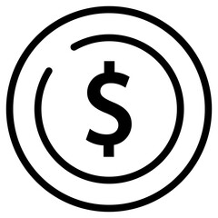 The Dollar Coin icon is a symbol of money, wealth, and financial value, commonly used in financial or investment-related apps and websites