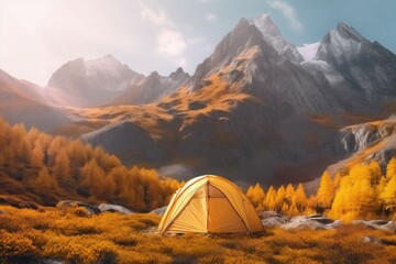 Tent camping at autumn camp. Generate Ai