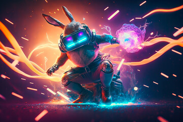 Obraz na płótnie Canvas A rabbit wearing a VR suit that floats even in abstract. Generative AI.
