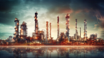 Fototapeta na wymiar painting ideas Oil refinery at twilight - petrochemical industry.Future factory plant and energy industry devotion concept. Generative AI.