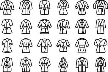 Dressing gown icons set outline vector. Satin robe. Man fashion