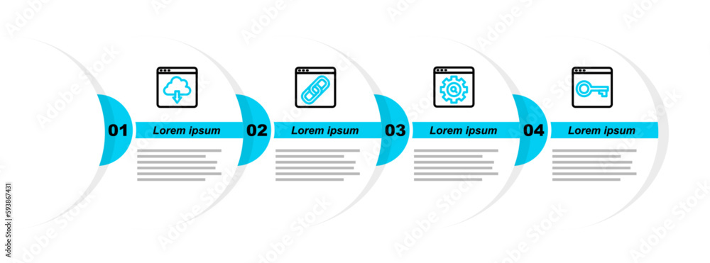 Poster set line secure your site with https, ssl, browser setting, window and cloud download icon. vector