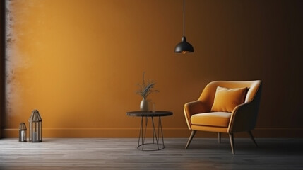 Fototapeta na wymiar Stylish living room interior with comfortable sofa, Idea for home decor. Generative AI.