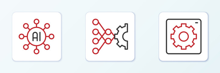 Set line Computer api interface, Neural network and icon. Vector