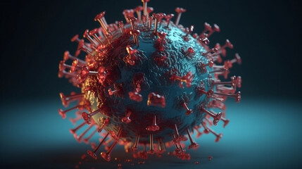 Coronavirus (COVID-19) pandemic risk concept of the COVID-19 virus disease Virus microscope close up view, 3D illustration. Generative AI.