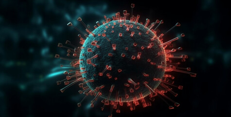 Obraz premium Coronavirus (COVID-19) pandemic risk concept of the COVID-19 virus disease Virus microscope close up view, 3D illustration.Generative AI.