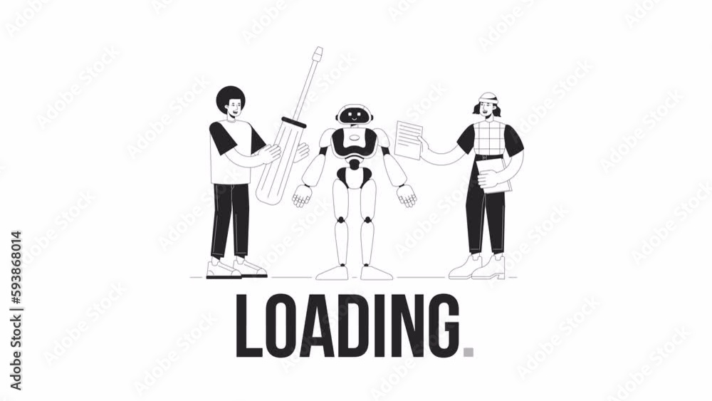 Fototapete building robot bw loader animation. flash message 4k video footage. mechatronics technicians. isolat