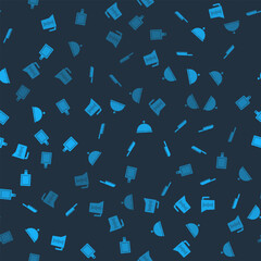 Set Measuring cup, Knife, Covered with tray and Cutting board on seamless pattern. Vector